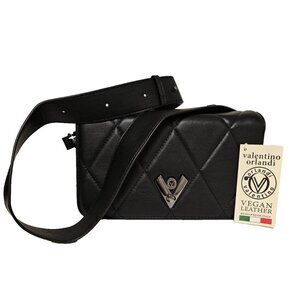 Limted Edition Valentino Orlandi Quilted Crossbody Italy Design Black Gunmetal